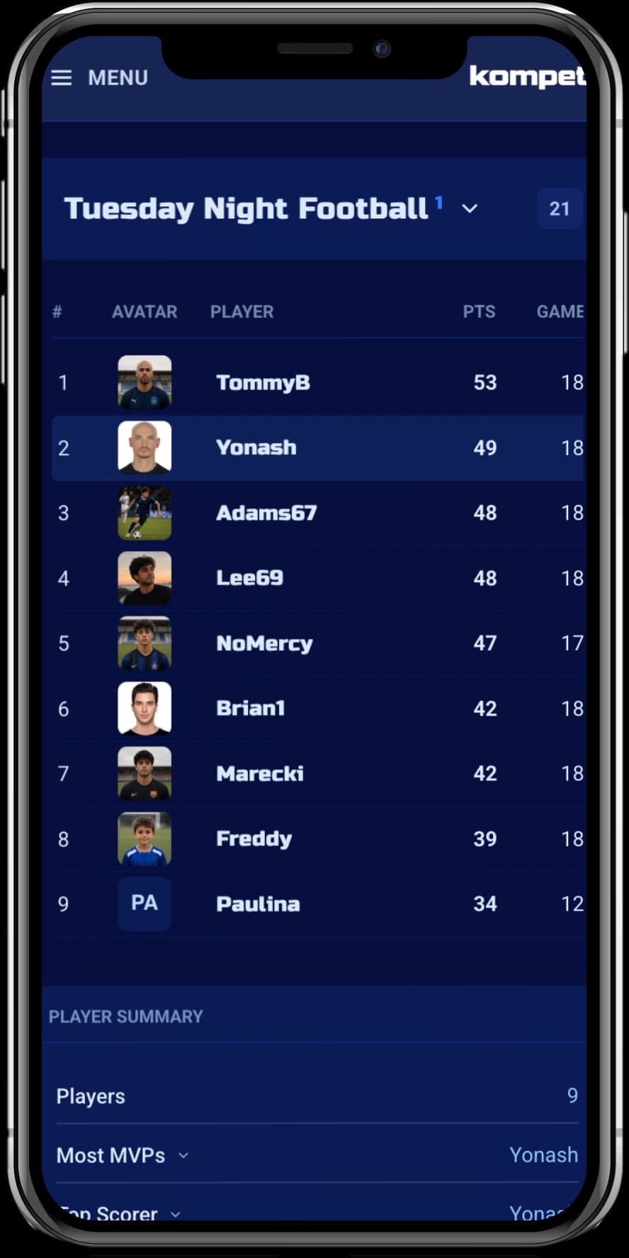 Kompetr mobile app preview