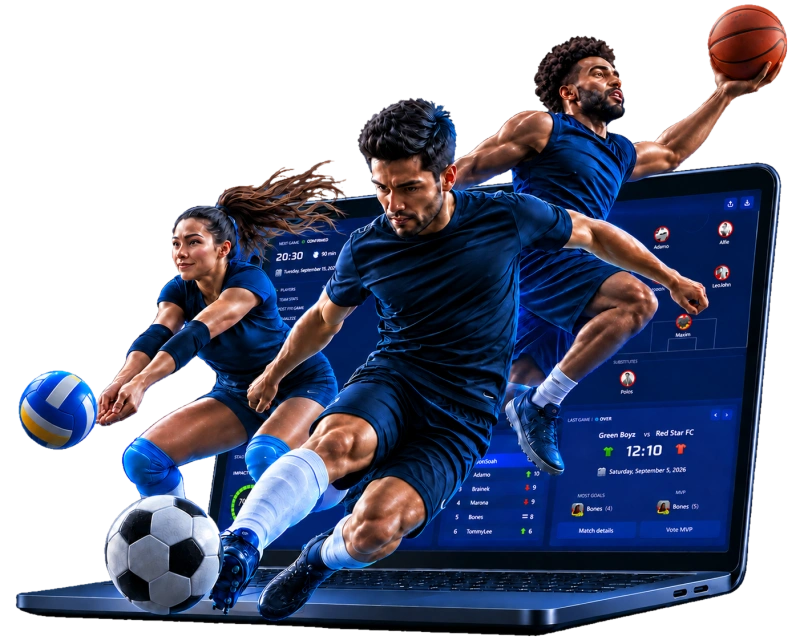Football, basketball and volleyball players with the Kompetr app