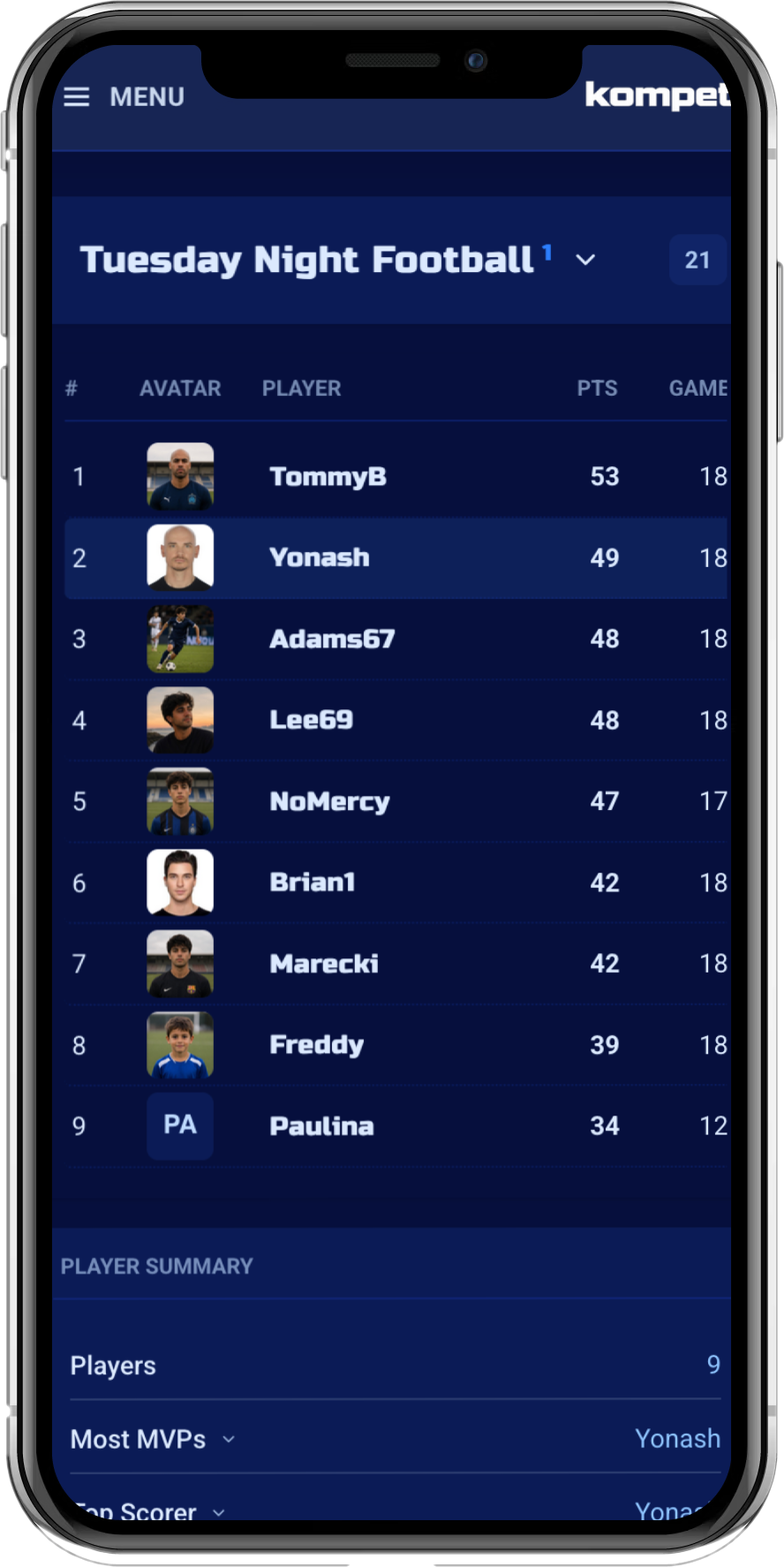 Kompetr mobile app preview